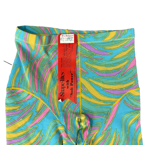 Vintage 70s Shape-Tites Teal Yellow Pink Swirl Footed Tights size S NEW Tags - Picture 10 of 10